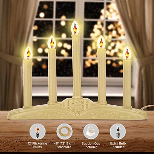Tupkee Christmas Candolier Janela Velas -Com lâmpadas tremeluzentes -5 luzes de janelas elétricas sem inflamação Candles Candelabra