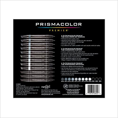 PRISMACOLOR 3622 Premier de ponta dupla de ponta, ponta fina e cinzel, cinza frio, 12 acusações