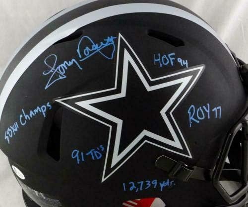 Tony Dorsett assinou Cowboys F/S Eclipse Speed ​​Authentic Helmet com 5 Insc -Beckettw - Capacetes NFL autografados