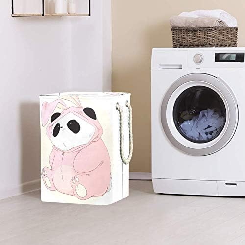 Panda fofa em um coelho rosa no estilo desenho animado 300d Oxford PVC Roupas à prova d'água cesto de roupa grande para cobertores