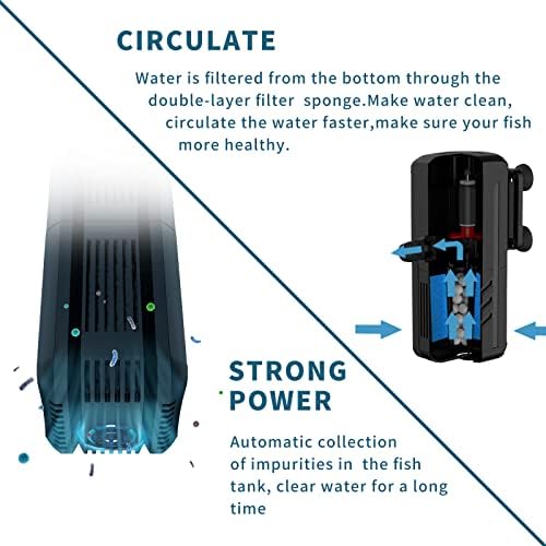 Filtro de aquário submersível de Cherlam, filtro de aquário interno de 6W, filtro de tanque de peixes ajustável com filtração