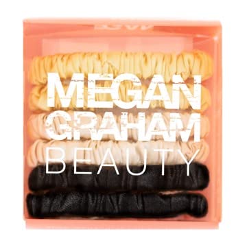 Megan Graham Beauty Silk Hair Scrunchies - Conjunto de 6: 2 blush, 2 ouro, 2 preto - laços de cabelo suaves - frizz, quebra e prevenção