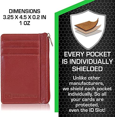 Stronghold RFID Pocket Carteira Mini Mini Carteira Minimalista Carteira Slim Couro genuíno com zíper, vermelho, pequeno
