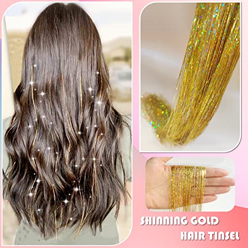 Kit de tinsel de cabelo com ferramentas e instruções fáceis de usar 1000 fios de 47 polegadas Glitter Tinsel Hair Extensions para