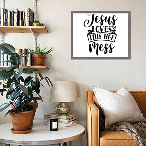 Arte da parede de madeira emoldurada Cristã dizendo Jesus ama esta bagunça quente citações da Bíblia Moderna Sinal
