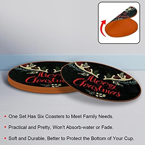 Coasters for Drinks Feliz Natal Couro redondo Tapa de copo para proteger móveis, resistência ao calor, decoração da barra