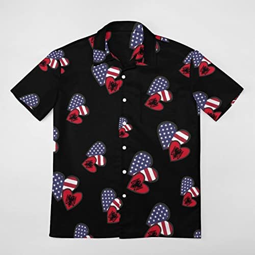 Corações American Albânia Bandeira Havaiana Hawaiian Camisas de manga curta Button-Down tops Soep Tops Casual Outdoor Blouse