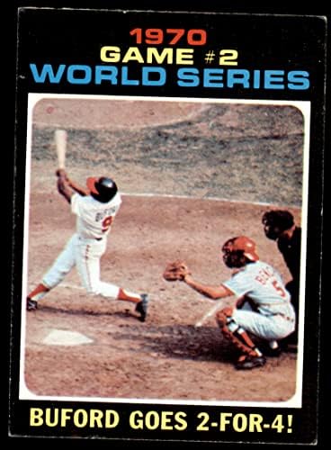 1971 Topps # 328 1970 World Series - Jogo 2 - Buford vai 2 para 4 Don Buford/Johnny Bench Baltimore/Cincinnati Orioles/Reds Ex/Mt Orioles/Reds