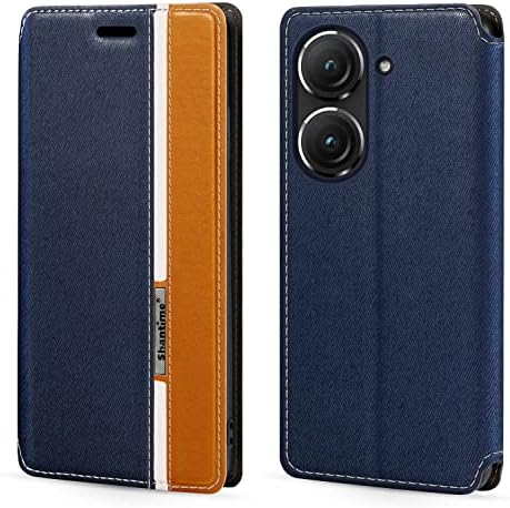 Shantime para Asus ZenFone 9 Case, Moda Multicolor Magnetic Finishled Leather Flip Case Caso com porta -cartas para asus zenfone 9, azul