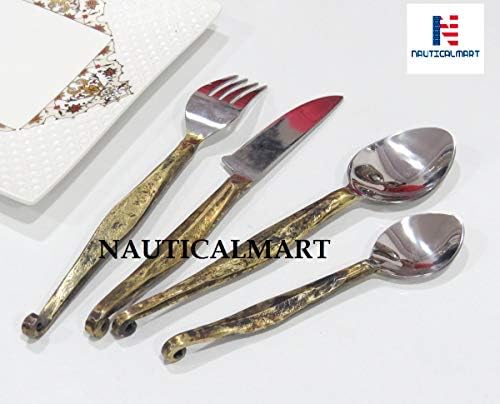 Conjunto de talheres de aço inoxidável, design de cume de bronze em latão incluem utensílios de faca de colher de