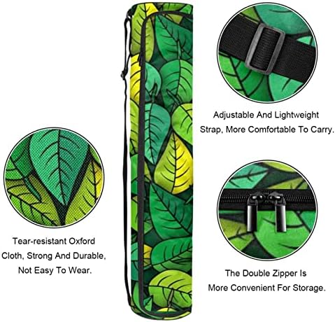 Bolsa de tapete de ioga para mataga de ioga, exercício de ioga transportadora de tapete de ioga de ioga completa com padrão de folhas verdes ajustável, 6,7x33.9in/17x86 cm