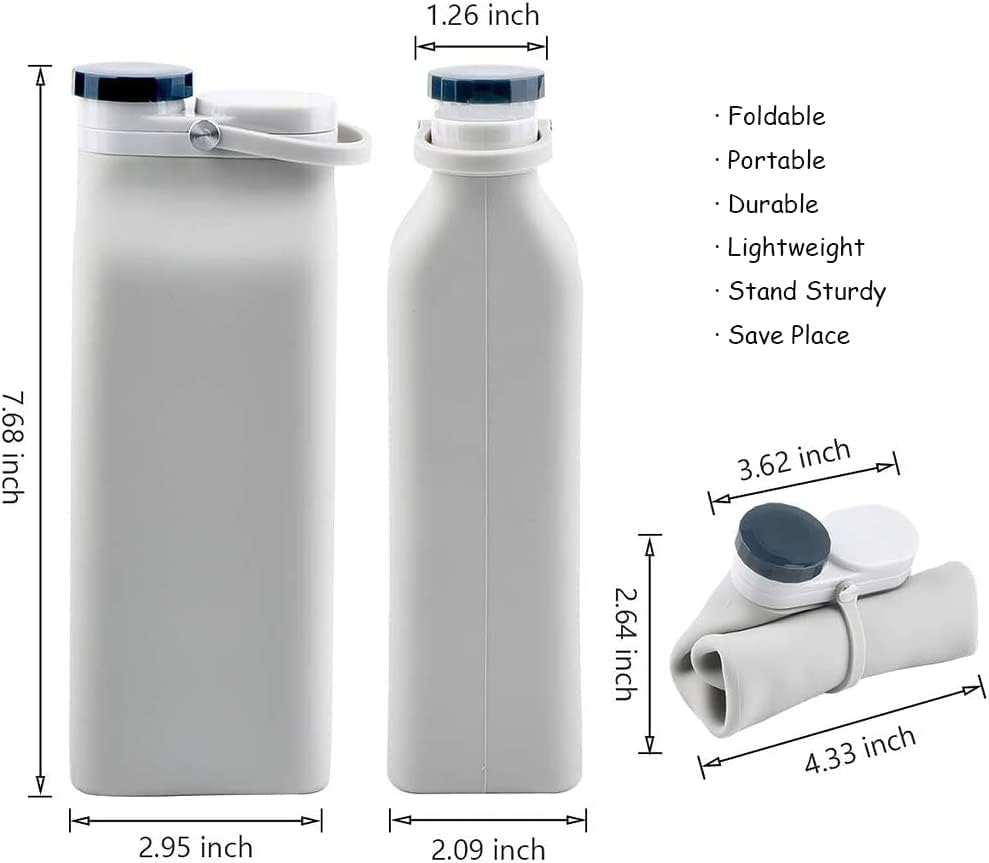 Zhishoukere garrafa de água dobrável de água portátil de silicone portátil garrafas de água à prova de vazamento para garrafas esportivas de viagem com triplos à prova de vazamentos leves 20oz