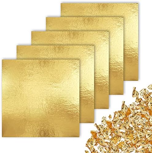 CZ Store✮✮ - folha de ouro | 5,5 x 5,5 | 100 pcs | Folhas de folha de cobre com textura metálica - material dourado para artes e ofícios, decorações, lodo, unhas, resina, DIY