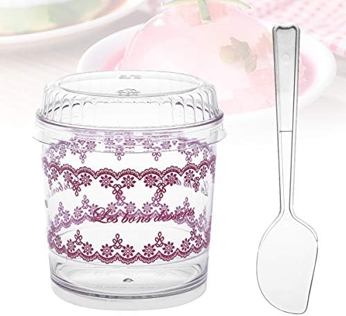 Doitool 20 sets 120ml Round Jelly Cup Spoon Conjunto de Mini Copas de Mousse de Mousse para Bolo Shop Shop Restaurant Bar My-
