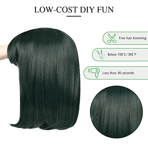 Rosebud curta peruca com franja natural peruca verde cabelos sintéticos coloridos diariamente festas halloween cosplay perucas retas para mulheres