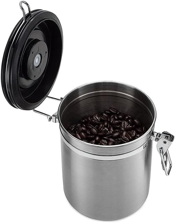 SDFGH Airtight Coffee Contêiner - Aço inoxidável Válvula de válvula de CO2 com SCOOP - mantém seu café com sabor fresco
