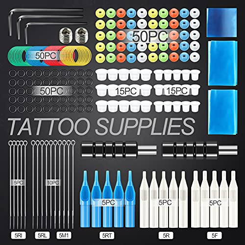 Kit de tatuagem Kit de armas de tatuagem profissional completa para iniciantes 2 pistolas de bobina Pro suprimentos de tatuagem 6 cores Tattoo Ink Tattoo Tips Tools para revestimento de tatuagem e kit de suprimentos de tatuagem de sombreamento para arte corporal