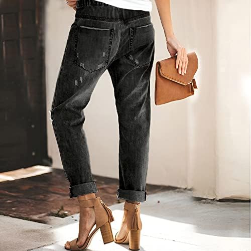 Miashui jean calça mulheres mulheres elásticas com cintura alta de pernas lisas namorado jeans jeans desgastados