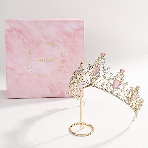 Princesa rosa Tiaras for Girls, Crystal Birthday Crown Crown Band para a criança pequena garotinha Festa de fantasia de baile