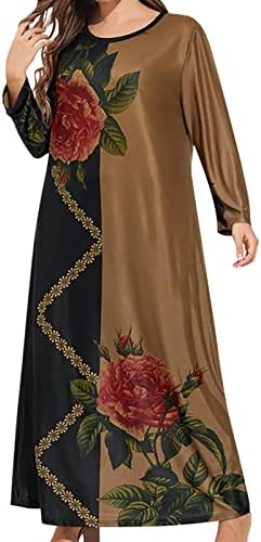 Vestidos de camiseta Brkewi 50s de tamanho para mulheres, vestido de estampa floral com vestido longo caftans vestido
