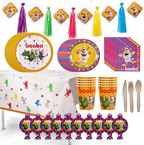 Festa oficial de aniversário da Booba: conjunto completo de decorações e suprimentos de festa de qualidade para 10 convidados-inclui pratos, xícaras, guardanapos, utensílios e muito mais