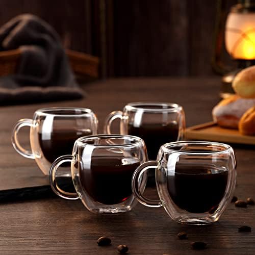 Pacote de 4 xícaras de expresso de 2,5 oz com alça, copos de café expresso, xícaras de café expresso transparentes, canecas