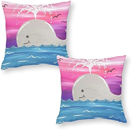 Conjunto fofo de golfinhos de bebê de 2 capas de travesseiro de arremesso de almofada quadrada travesseiros