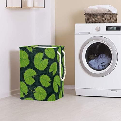 Mapolo Lavanderia cesto verde lótus folha cesta de armazenamento de lavanderia dobrável com alças suportes destacáveis ​​bem segurando à prova d'água para roupas de brinquedos de roupas na organização no quarto da lavanderia