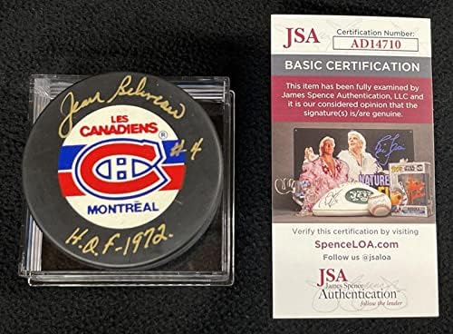 Jean Beliveau assinou e inscreveu Montreal Canadiens Trench Puck JSA COA AD14710 - Pucks autografados da NHL