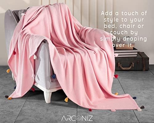 Cobertores de algodão tamanho queen - textura de textura de pique liso, cobertor perfeito para aconchegar -se na cama, sofá e sofá - cobertor macio, durável e aconchegante, bom para a cama queen -size gêmea