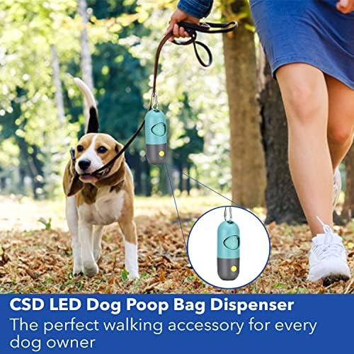 Distribuidor de bolsa de cocô de cachorro LED CSD - Acessório de caminhada para cães com lanterna LED, rolos de sacola de