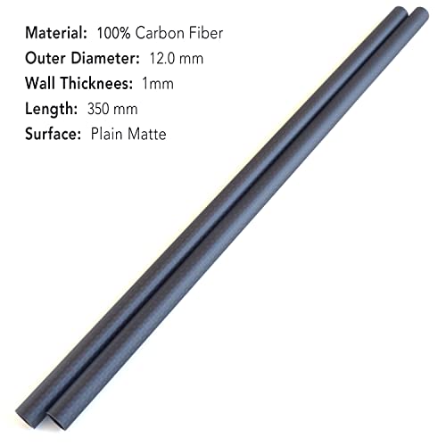 cncarbonfiber 2pcs 12 mm Tubo de fibra de carbono 12mmx10mmx350mm, 6/10/16/25mm disponível, 3k Roll embrulhado acabamento