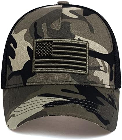 Voron American Flag Hat for Men Mulheres, Mesh Chapéu de pai bordado respirável, bandeira dos EUA Capinho de beisebol ajustável, chapéu