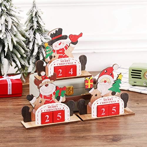 Pretyzoom Christmas Countdown Calendário Calendário de madeira Data do calendário do advento de madeira Blocks de madeira calendários de mesa de Natal para decorações de escritório em casa de Natal