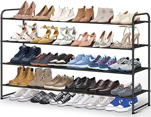 Kimbora com 4 camadas de sapato longo para piso de armário, organizador de armazenamento de prateleira de sapatos larga organizador de sapatos empilhável para armário, quarto 30 pares