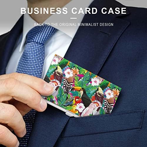 Touco de pássaro tropical, papagaio, hoopoe e palmeira folhas de negócios titular de cartão de negócios Silm case profissional name de metal cartas de cartão