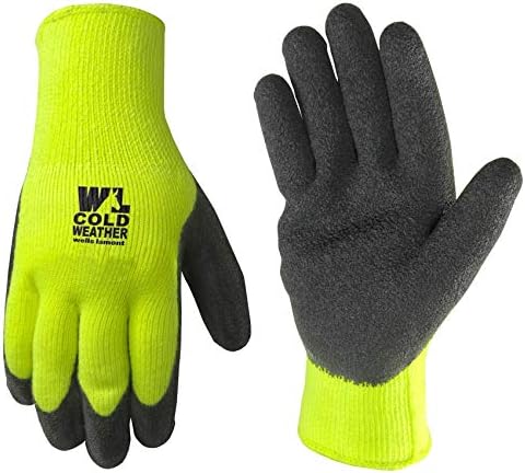 Menor frio Hi, viz luvas de trabalho, casca de malha pesada, revestimento de látex, grande