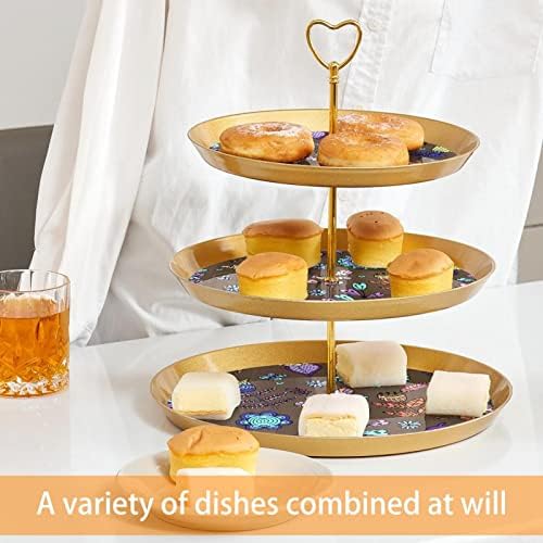 Conjunto de exibição de mesa de sobremesa, suporte de cupcakes de ouro, estandes de sobremesa, bandeja de porção de 3 camadas, suporte de camada de copo, suporte de bolo de casamento para mesa de sobremesa, mola de morango floral de flores étnicas