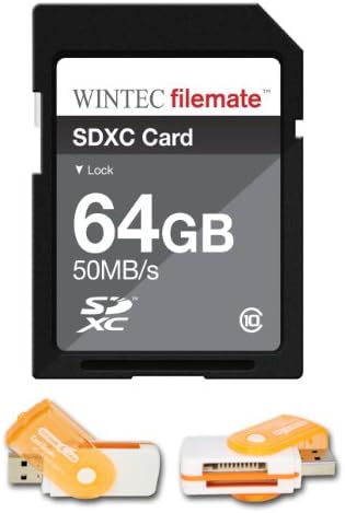 64 GB Classe 10 SDXC High Speed ​​Memory Card 50Mb/S. Para Canon FS400 PowerShot A1200 Câmeras. Perfeito para filmagens e filmagens contínuas em alta velocidade em HD. Vem com ofertas quentes 4 a menos, tudo em um leitor de cartão USB giratório e.