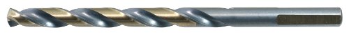 Drillco 400f Series de alta velocidade de aço Jobber Litch Drill Bit, acabamento em óxido preto/dourado, haste redonda com apartamentos, flauta em espiral, ponto de divisão de 140 graus, tamanho de 3/8