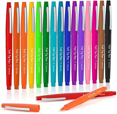 Canetas de ponta de feltro Lelix, 15 cores, canetas de feltro de ponto médio de 0,7 mm, canetas de marcadores de ponta de feltro para diário, redação, anotações, planejador, perfeito para escritório de arte e material escolar
