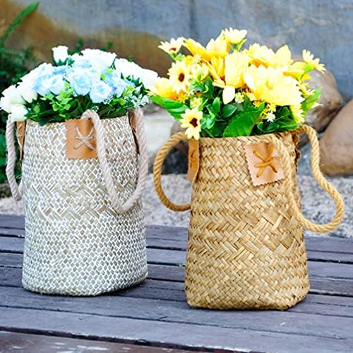 Vasos de plantas de hanabass, vaso de flores penduradas em pendura de flor multifuncional artesanal feita de erva -marítima cesta de cesto de flor da área de armazenamento da área de armazenamento de cesta de lavanderia de lavanderia retangular