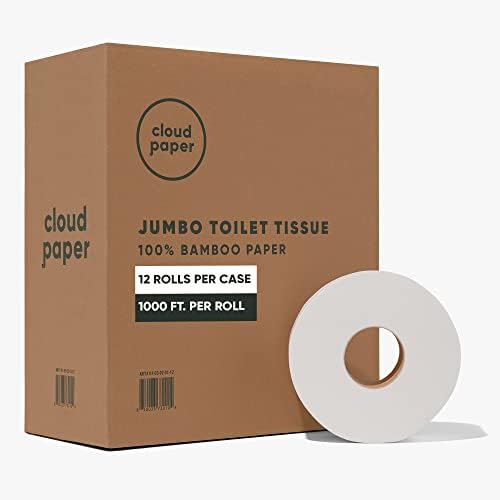 Rolinhos comerciais de papel higiênico jumbo de papel jumbo - de bambu, 12 rolos por estojo, 1000 pés não perfurados, 2 camadas, branco e papel higiênico a granel para dispensadores comerciais