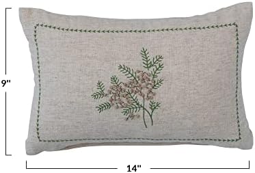 Cooperativa criativa 14 l x 9 h algodão e travesseiro lombar lombar com botânico, bordado e nós franceses, naturais e verdes