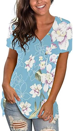 Manga curta Algodão Vneck Imprimir a camiseta floral Blusa Floral Blouse For Girls Summer Summer Fall Tshirt 3m 3m