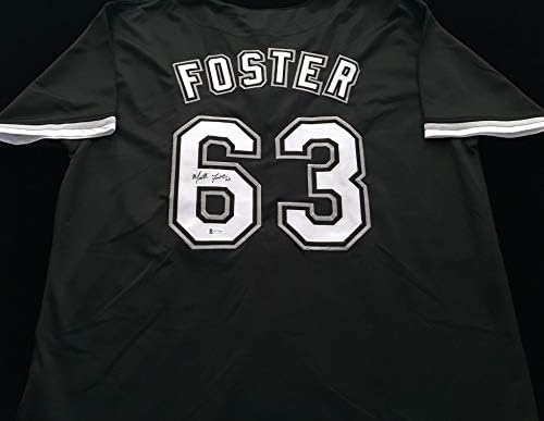 Matt Foster assinou autografado 8x10 Foto e Black Baseball Jersey Size XL - Beckett Coa - Chicago White Sox Pitcher