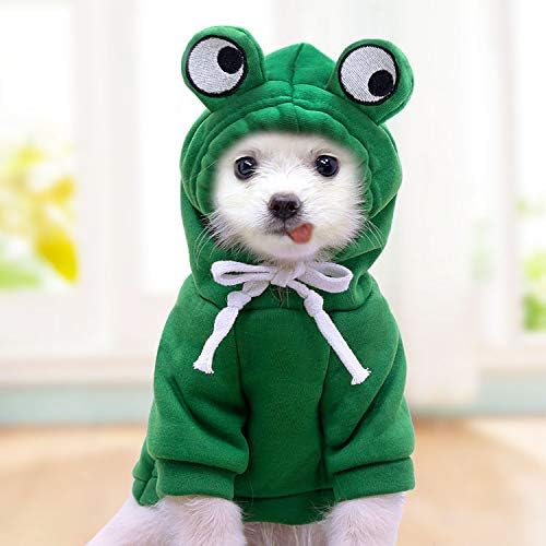 Capuz de cachorro casaco de suéter de estimação fofo forma de rã de jaqueta quente cachorro roupas de clima frio roupas de roupas para gatos pequenos e médios cães