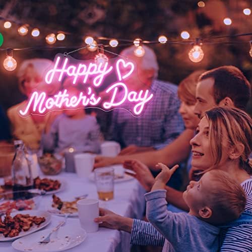 BVTRA Feliz Dia das Mães Sinais de Néon com interruptor Dimmable, Pink LED Light Sign para presente de decoração da festa do dia das mães, fácil de pendurar e sinais de parede de brilho ajustáveis