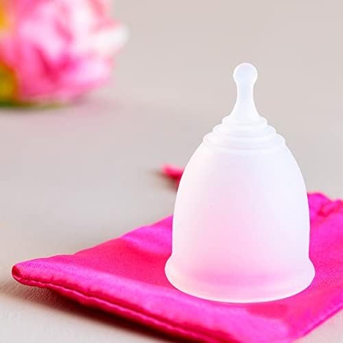 AMZ Silicone Cup S/L, pacote de 2 xícaras de período para mulheres de fluxo pesado, fluxo normal, rosa e transparente copo reutilizável + saco de armazenamento e escova, comprovante de vazamento copo menstrual para iniciantes para iniciantes