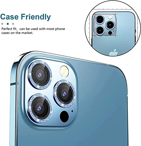 Meikobuly [3+3] para iPhone 13 Pro Max Camera Lens Protector e iPhone 13 Pro Camera Lens Protector, Fácil Instalação, Case Friendly, Anti-Shock-Sierra Blue Glitter